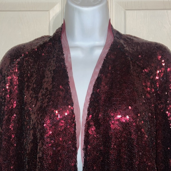 NWT Stunning Merlot Burgundy Sequined Jacket O/S - Picture 3 of 6